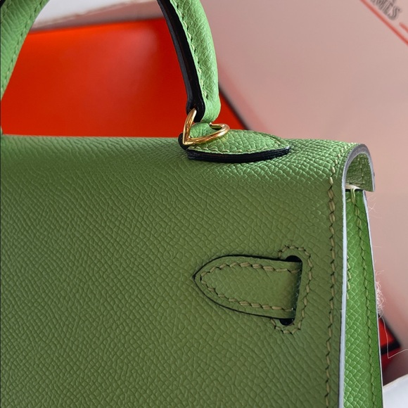 Handmade H mini K Green real Leather Handbag - Picture 4 of 5